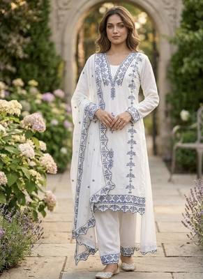 Grey embroidered faux georgette salwar kameez with dupatta 1