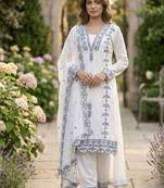 Grey embroidered faux georgette salwar kameez with dupatta