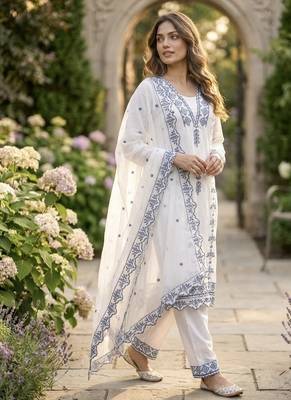 Grey embroidered faux georgette salwar kameez with dupatta 2