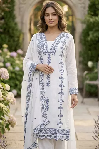 Grey embroidered faux georgette salwar kameez with dupatta