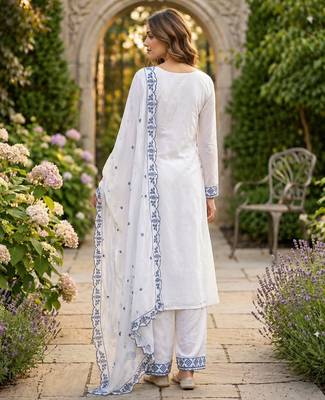 Grey embroidered faux georgette salwar kameez with dupatta 4