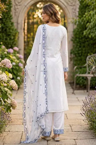 Grey embroidered faux georgette salwar kameez with dupatta