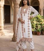 Brown embroidered faux georgette salwar kameez with dupatta