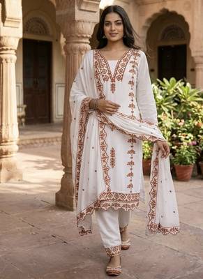 Brown embroidered faux georgette salwar kameez with dupatta 2