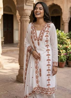 Brown embroidered faux georgette salwar kameez with dupatta 3