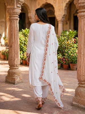Brown embroidered faux georgette salwar kameez with dupatta 4