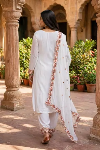 Brown embroidered faux georgette salwar kameez with dupatta