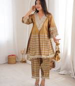 Antique gold embroidered faux georgette salwar kameez with dupatta
