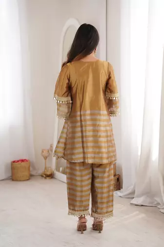 Antique gold embroidered faux georgette salwar kameez with dupatta