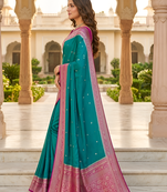 Sea green soft silk blend saree with zari weaving meenakari design