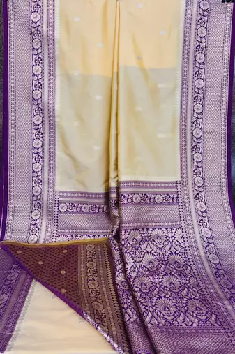 Cream soft silk blend saree with zari weaving meenakari design