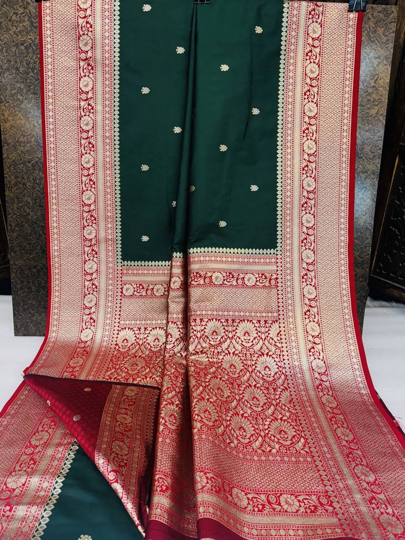 Green soft silk blend saree with zari weaving meenakari design