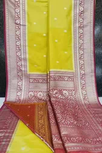 Parrot green soft silk blend saree with zari weaving meenakari design