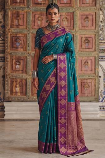 Blue premium soft silk blend traditional saree
