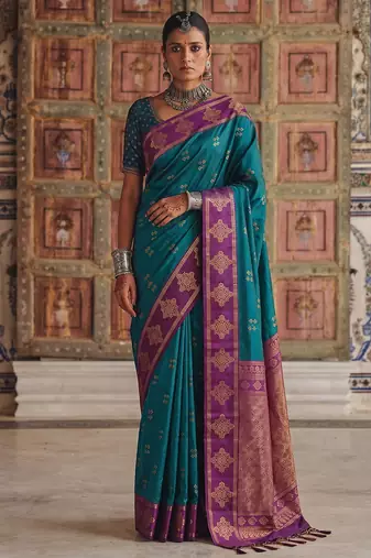 Blue premium soft silk blend traditional saree