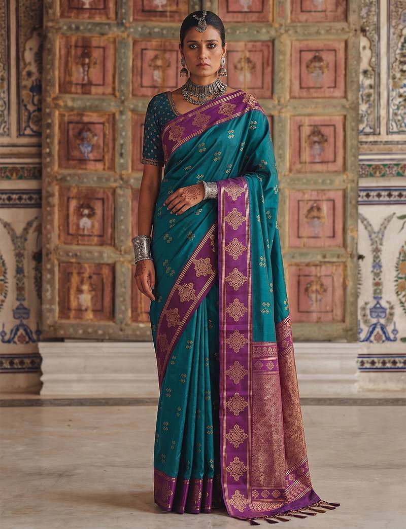 Blue premium soft silk blend traditional saree