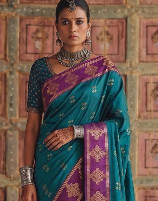 Blue premium soft silk blend traditional saree 2