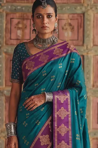 Blue premium soft silk blend traditional saree