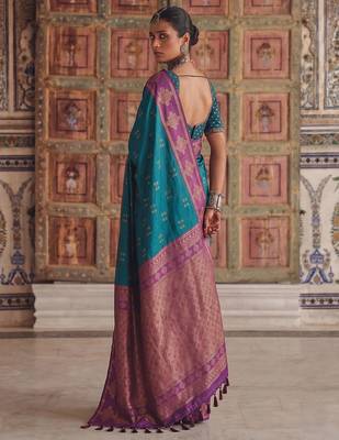 Blue premium soft silk blend traditional saree 3