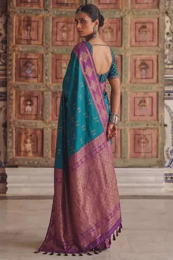 Blue premium soft silk blend traditional saree