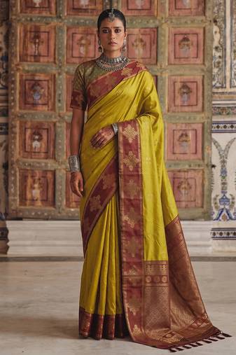 Yellow premium soft silk blend traditional saree