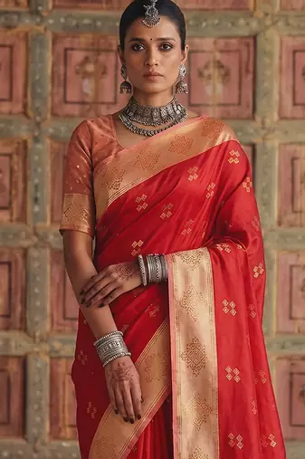 Red premium soft silk blend traditional saree