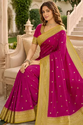 Pink soft silk blend saree with zari weaving meenakari design