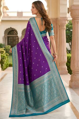 Purple soft silk blend saree with zari weaving meenakari design