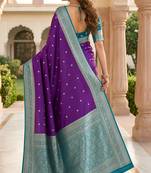 Purple soft silk blend saree with zari weaving meenakari design