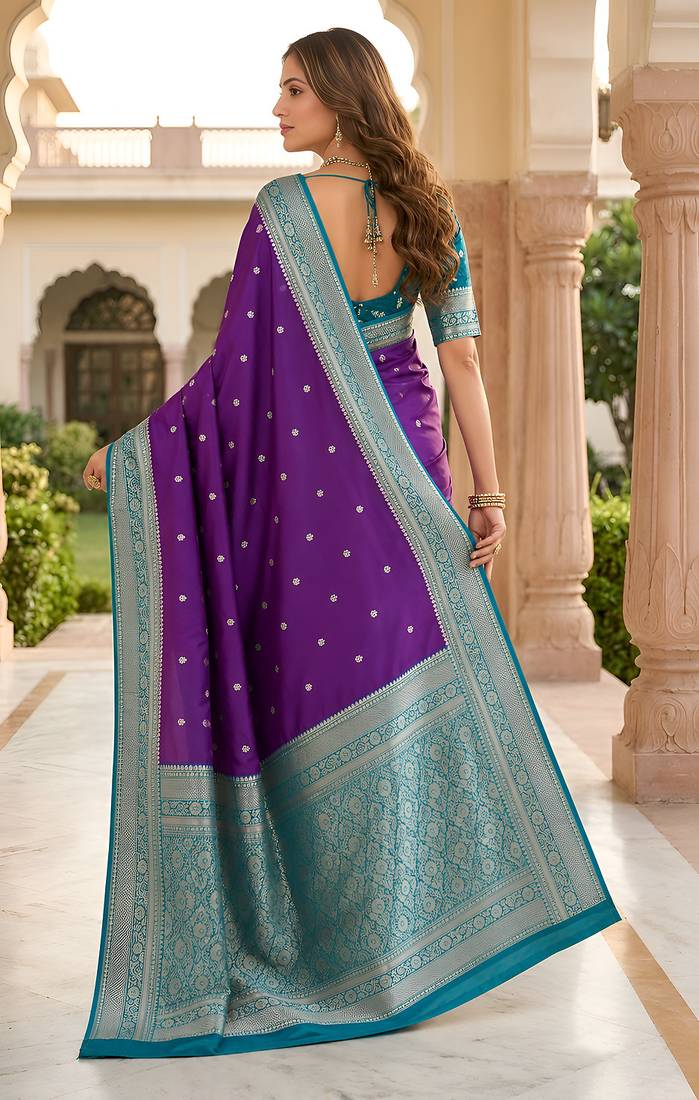 Purple soft silk blend saree with zari weaving meenakari design