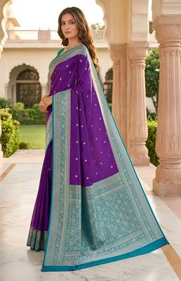 Purple soft silk blend saree with zari weaving meenakari design 3