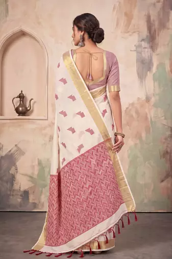 White premium linen traditional saree