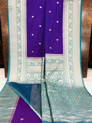 Purple soft silk blend saree with zari weaving meenakari design 5