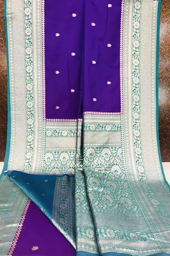 Purple soft silk blend saree with zari weaving meenakari design