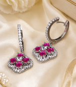 ruby color rhodium finish regal bloom hoop earrings
