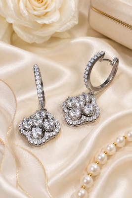 Rhodium finish crystal blossom hoop earrings 1