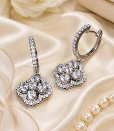 Rhodium finish crystal blossom hoop earrings