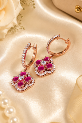 Rose gold finish sparkling bloom hoop earrings 1