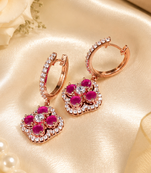Rose gold finish sparkling bloom hoop earrings