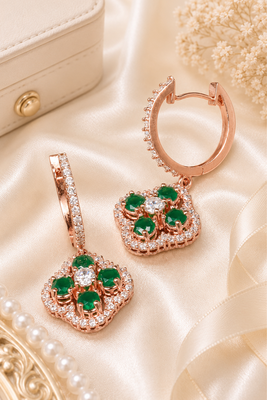 Rose gold finish luxe floral hoop earrings 1