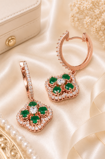 Rose gold finish luxe floral hoop earrings