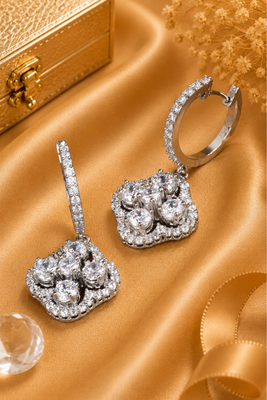 Rhodium finish crystal blossom hoop earrings 2