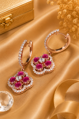Rose gold finish sparkling bloom hoop earrings 2