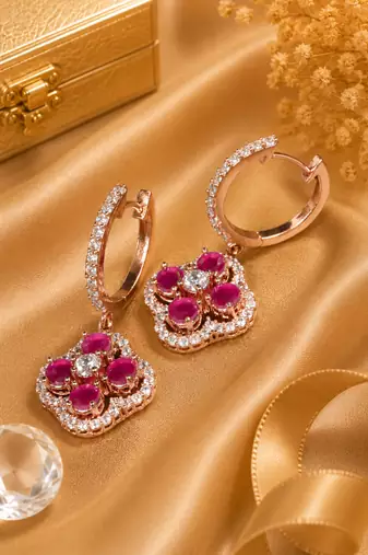Rose gold finish sparkling bloom hoop earrings