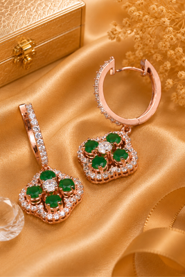 Rose gold finish luxe floral hoop earrings 2