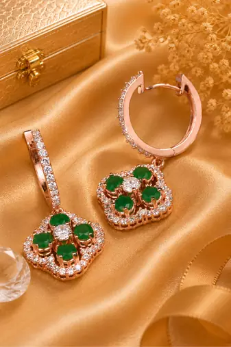 Rose gold finish luxe floral hoop earrings