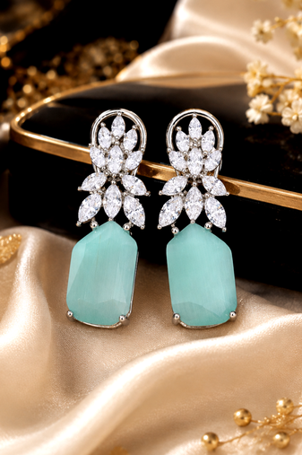 Rhodium Finish Aurora Bloom Drop Earrings