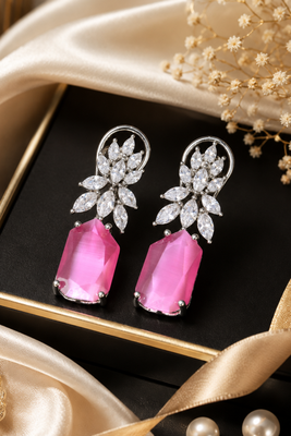 Rhodium finish celeste crystal drop earrings 1