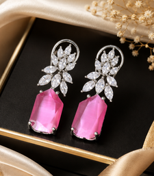 Rhodium finish celeste crystal drop earrings