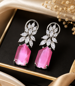 Rhodium finish celeste crystal drop earrings